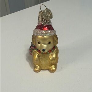 Old World Christmas Hand Crafted Jolly Pup/Winter Puppy Glass Ornament